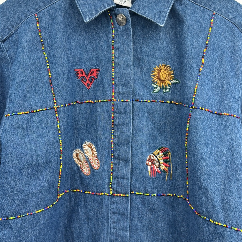 The Eagle’s Eye VTG Native American Denim Button‎ Down Shirt Size Medium - Picture 2 of 9